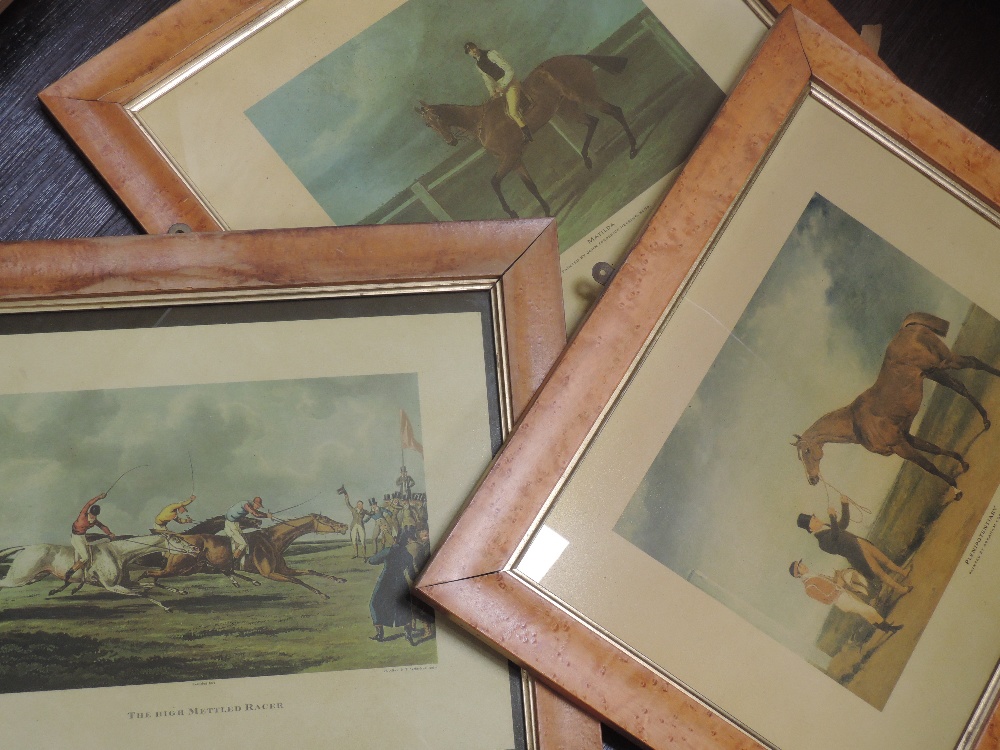 Three re-prints, after Herring and Alken, race horses, 24 x 30cm, plus frame and glazed