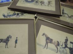 A set of twelve prints, after Carl, horse and carraiges, each 25 x 39cm, plus frame and glazed