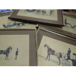 A set of twelve prints, after Carl, horse and carraiges, each 25 x 39cm, plus frame and glazed