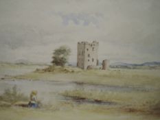 A watercolour, fortified manor/castle, 19th, 18 x 26cm,