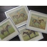 A set of four re-prints, horse racing interest, 20 x 25cm, plus frame and glazed