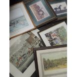 A variety of six prints, horse racing interest, inc Epsom re-print, 23 x 30cm, plus frame and