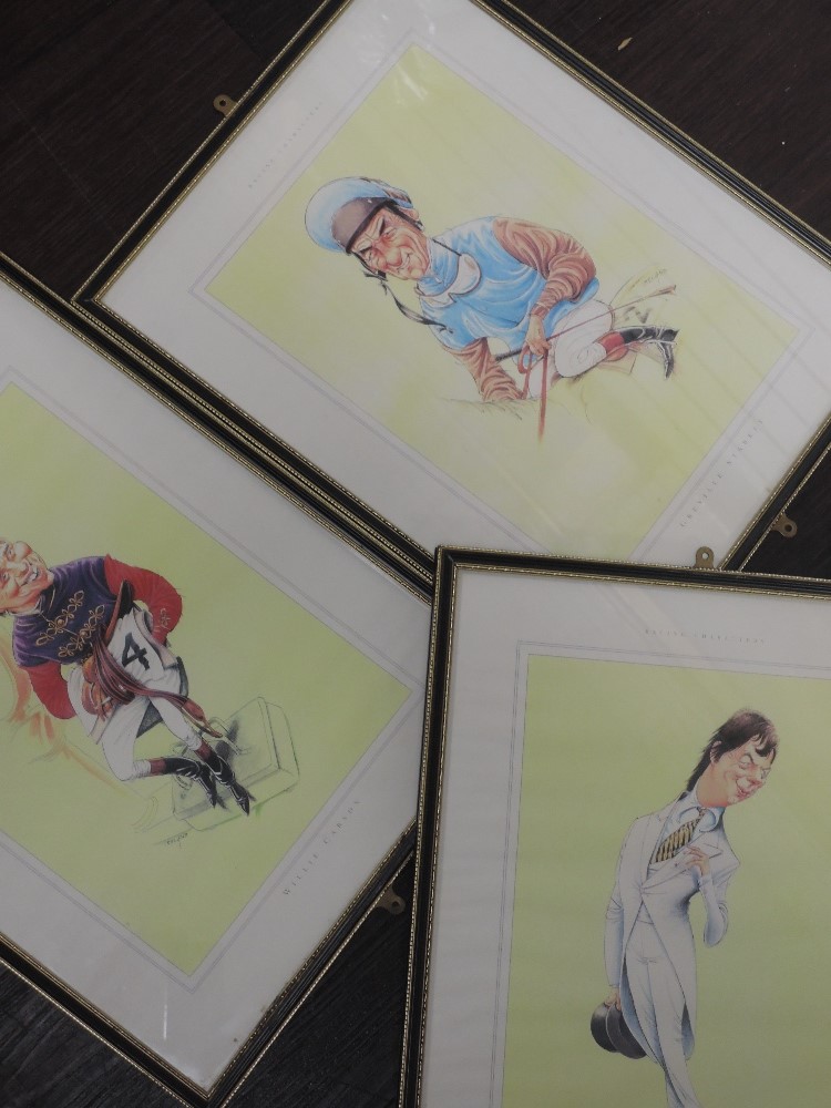 Three prints, after Ireland, Racing Characters, 33 x 26cm, plus frame and glazed