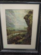 A print, Highland cattle, 50 x 34cm, plus frame and glazed, and a poster print, Playhouse Creatures,