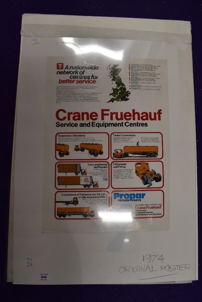 A vintage garage wall chart for Crane Fruehauf