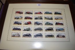 A set of framed vintage cigarette cards by Players for the Motor car series