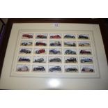 A set of framed vintage cigarette cards by Players for the Motor car series