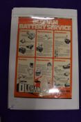 A vintage garage wall chart for Oldham battery service