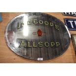 A vintage pub tavern advertising mirror for Ind Coope Allsopp brewery in original oval frame