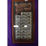 A set of framed collectable cigarette cards by Taddy Myrtle Grove