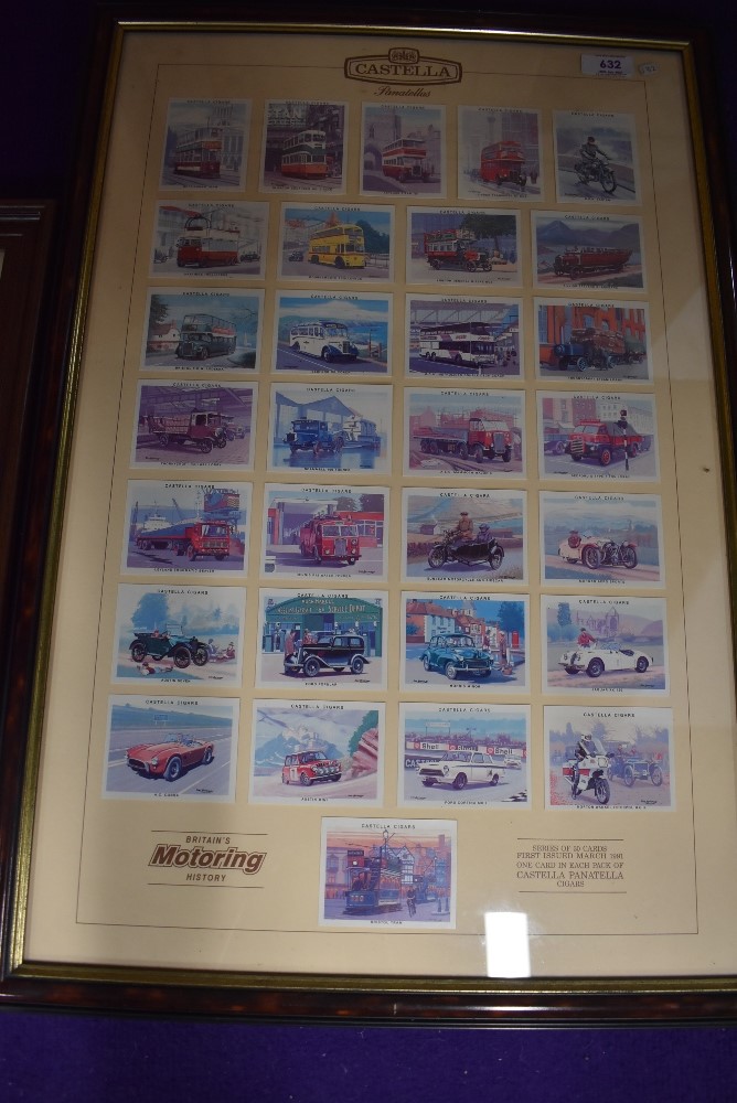 A selection of vintage collectable cards framed and glazed for Castella Cigars