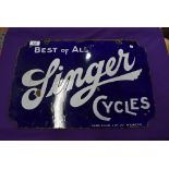 A genuine double sided enamel garage or shop sign for Singer Cycles in good condition