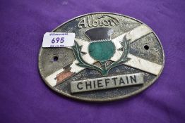 An Albion Chieftain radiator badge.