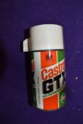 A camping flask in the form of a Castrol GTX can