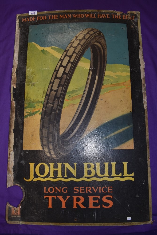A genuine vintage double sided card sign for John Bull cycle tyres 52cm x 84cm