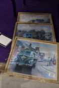 Three framed and glazed bygone commercial vehicle pictures