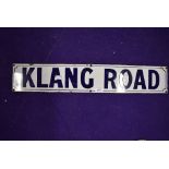 A vintage road side enamel sign reading Klang Road