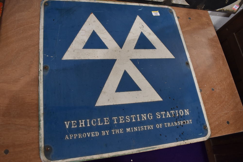 A vintage garage sign for Vehicle Testing Station Ministry of Transport