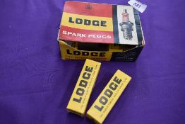 An as new box of Lodge motor car spark plugs