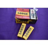 An as new box of Lodge motor car spark plugs