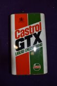 A vintage garage oil can for Castrol GTX