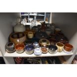 A selection of studio pottery including Wensleydale pottery and Japanese ginger jar