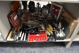 A large selection of loose and cased flatware and cutlery including carving sets Community plate and