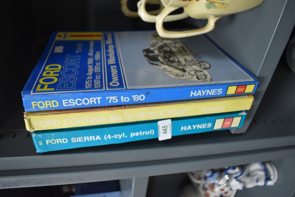 Three motor car workshop manuals including Ford Escort and Cortina