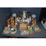 A selection of collectable figures by Pendelfin and a tea service