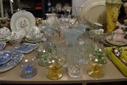 A good selection of fancy wine spirit and cocktail glasses including one Waterford wine glass also