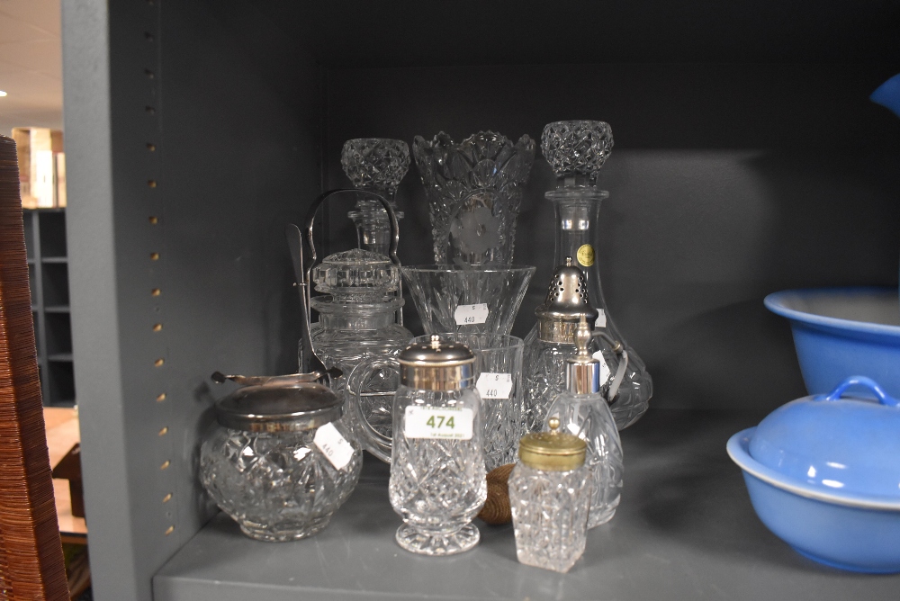 A selection of clear cut glass and similar including atomizer and decanters