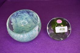 Two pieces of art glass by Caithness including mottle green bowl and limited edition Vortex 703/1000