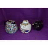 A Chinese ginger jar and two small sized tea pots