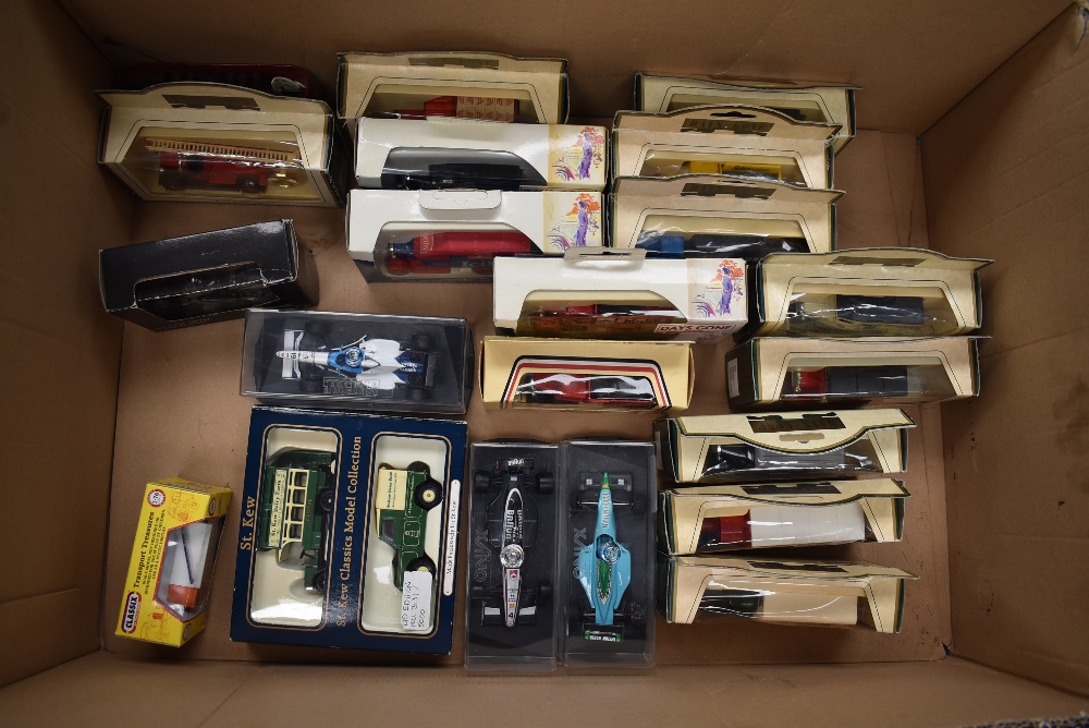A box of modern diecasts including Lledo Days Gone, Onyx F1 etc, (22), 21 being boxed