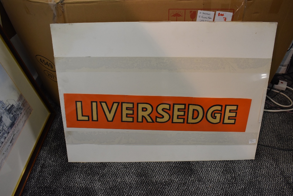 A Railway Station unused Name Strip for Liversedge having yellow lettering with black letter