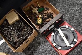 Two boxes of 0 gauge Track, Points etc along with a Turntable in original box