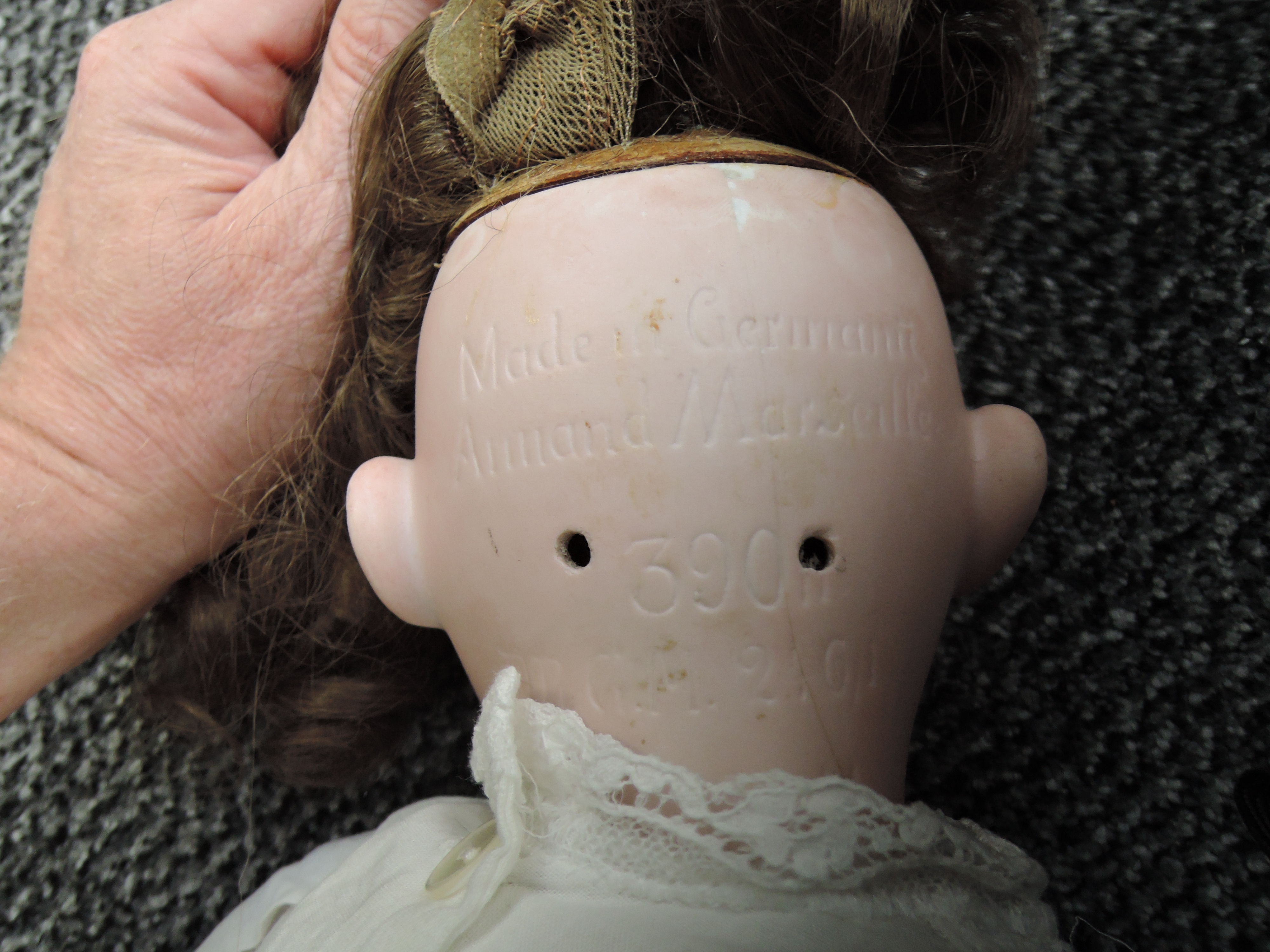 An early 20th century German Armand Marseille Bisque Socket Headed Doll having sleep blue eyes, open - Image 3 of 6