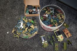 A collection of Britains and similar plastic Military Figures and on Horseback long with Matchbox