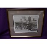 A framed print after J S Gibb, Ulverston Station, bearing signature, 35cm x 42cm including frame