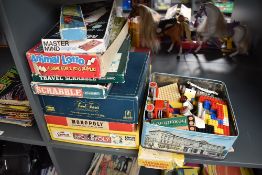 A collection of vintage Toys & Games including 1970's Lego in tin, Animal Lotto, Scrabble,