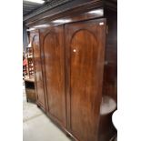 A 19th Century mahogany triple robe, converted from housekeepers cupboard, width approx. 196cm