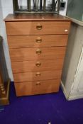 A vintage six drawer bedroom chest, part teak, height approx. 107cm