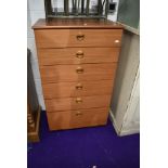 A vintage six drawer bedroom chest, part teak, height approx. 107cm