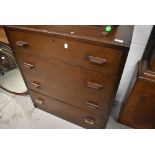 An early to mid 20th Century oak and ply bedroom chest of four long drawers, width approx. 76cm