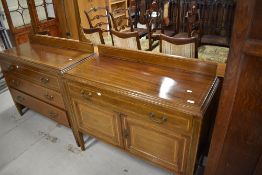 An Edwardian mahogany dressing table and matching washstand , both having satinwood inlay
