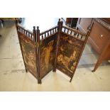 A Victorian stained frame folding fire screen or small modesty screen