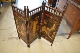 A Victorian stained frame folding fire screen or small modesty screen