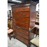 A Georgian mahogany chest on chest , top section two short over three long, lower section three long