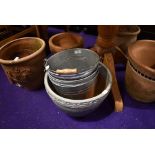 A selection of plant pots and zinc buckets