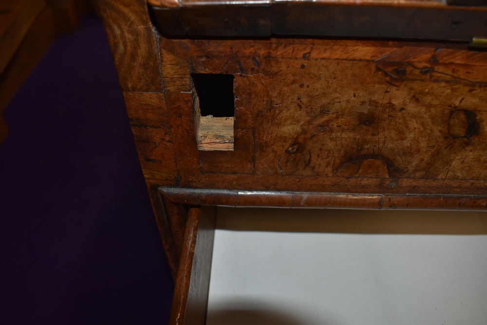 A Georgian burr wood bureau, having ledge to flap. Concealed interior compartment and three long - Image 4 of 6